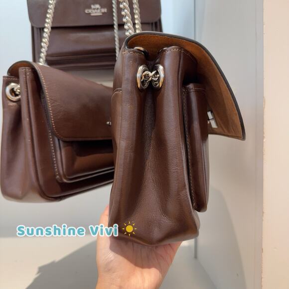 NWT Coach Elodie Crossbody Bag Shiny smooth leather CCF09 Maple Silver - Picture 4 of 11